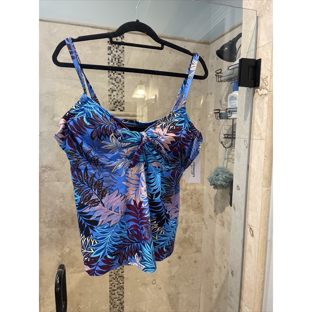 Swimsuits For All Tankini Top Purple Pink Tropical Print Underwire NWT 18D/DD